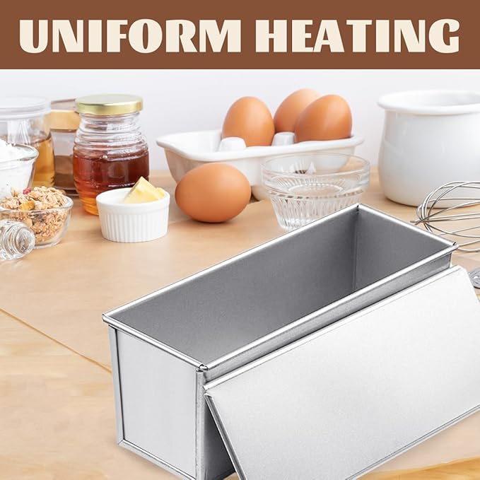 2 Pcs Pullman Lidded Bread Pan,Non-Stick Bread Pan, Dough Capacity Bread Pans (with Lid),Quick Release Coated Breads Pans for Home Bakeware Breads Toast Oven Baking (Silver)