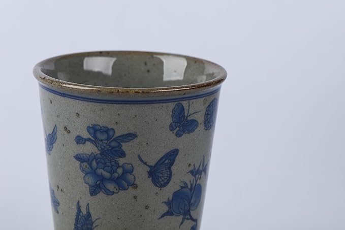 14 oz ceramics Handmade blue and white Retro Coke cups coffee tea set of 4 china Coffee Mugs for Tea, Milk,Dishwasher and Microwave Safe,Free gift soft silicone cover and gift box