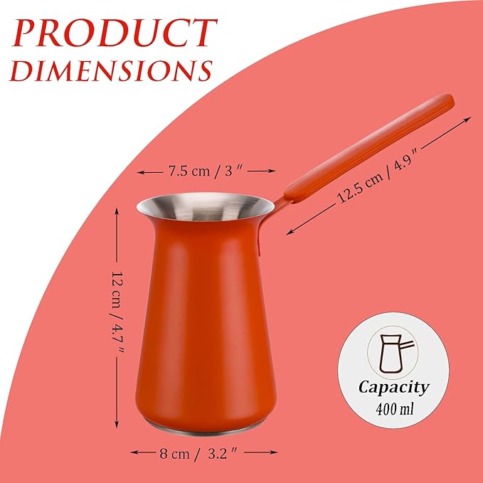 Turkish Coffee Pot - Gifts for Family &Friends,Cezve/Ibrik Coffee Pot for Stovetop,Briki Greek Turkish Pot with Heat-Resistant Rubber Handle,Milk Warming Pot,Arabic Tea Pot