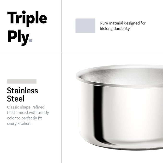 CAROTE Stainless Steel Sauce Pan with Detachable Handle, 4pcs Stainless Steel Pot, 4QT Saucepan with Lid, Non-Toxic Induction Kitchen Cookware, Stand-Up Lid, Oven Safe, Blue