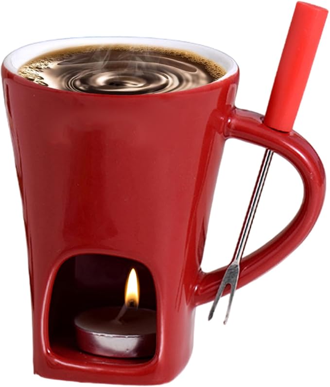 Personal Chocolate Fondue Set Of 3, Chocolate Melting Cup Tea Light With Fork, Ceramic Sweet Melted Fondue Mug For Butter Cheese Dessert Candy Chocolates, Meltie Cup For Cooks Kids Adults
