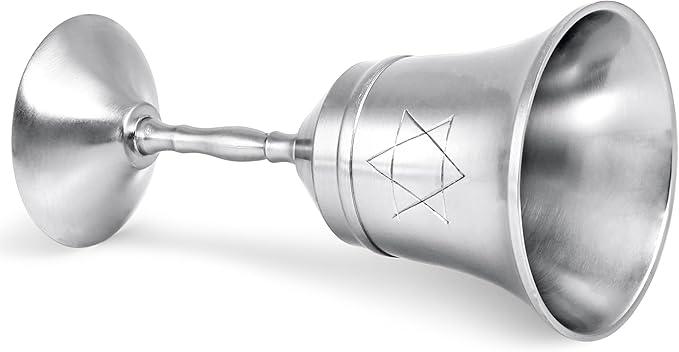 Elegant Traditional Passover Star of David Kiddush Cup Satin Brass Finish - Stainless Steel 5" Stemmed Wine Cup Goblet for Shabbat, Pesach Seder, Bar/Bat Mitzvah, Wedding Gift by Zion Judaica