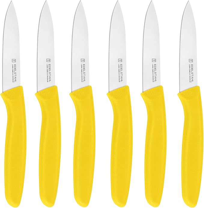Paring Knife,Stainless Steel Paring Knives Set of 6,Super Sharp Vegetable&Fruit Knife,Straight Edge Paring Knifes,PP Plastic Ergonomic Handle,Yellow Peeling Knifes