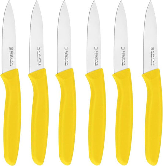 Paring Knife,Stainless Steel Paring Knives Set of 6,Super Sharp Vegetable&Fruit Knife,Straight Edge Paring Knifes,PP Plastic Ergonomic Handle,Yellow Peeling Knifes