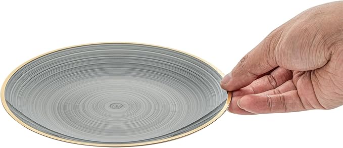 Restaurantware Plastic Plates 100 Pcs 7.25" Gold Rimmed Disposable Plates Heavy-Duty Black Translucent Rippled Plastic Dinner Servers for Party, Weddings, Salads, Desserts, and Appetizers