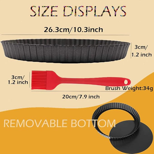 Tart Pans with Removable Bottom 10 Inch Quiche Pan, Heavy Duty Carbon Steel Round Non-stick Fluted Pie Tart Pan for Mousse Cakes, Christmas Dessert Baking (10.2 Inch 1pc)