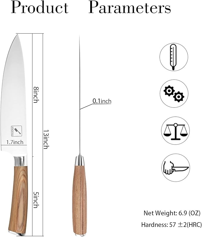 imarku Chef Knife - Pro Kitchen Knife 8 Inch Chef's Knives Japanese SUS440A Stainless Steel Sharp Paring Knife with Ergonomic Handle, Golden handle, Best Gifts for Men and Women