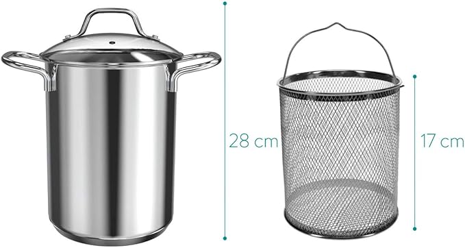 Navaris Asparagus Pot - Stainless Steel Asparagus Vegetable Steamer Spaghetti Pasta Stovetop Cooker with Removable Basket and Lid - BPA Free - 4.1 Qt