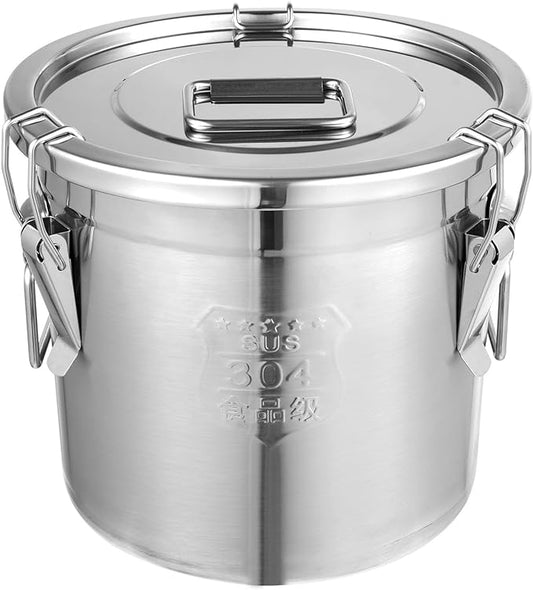 Stainless Steel Airtight Canister for Kitchen, 12L/3.17Gal Metal Food Storage Container Flour Bucket with Lid & Clamps, Bean Rice Cereal Canister Holder for Kitchen Restaurant, D11*H9.85in