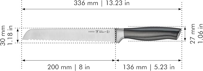 HENCKELS Graphite Razor-Sharp 8-inch Bread Knife, Cake Knife, German Engineered Informed by 100+ Years of Mastery, Gray