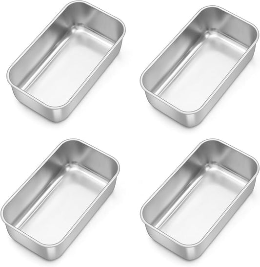 TeamFar Mini Loaf Pan, 4 PCS Stainless Steel Loaf Pans for Baking Bread, 6.3 x 3.5 Inch Bread Baking Pan for Homemade Bread, Meatloaf, Cake and Brownies, Non-Toxic, Oven & Dishwasher Safe