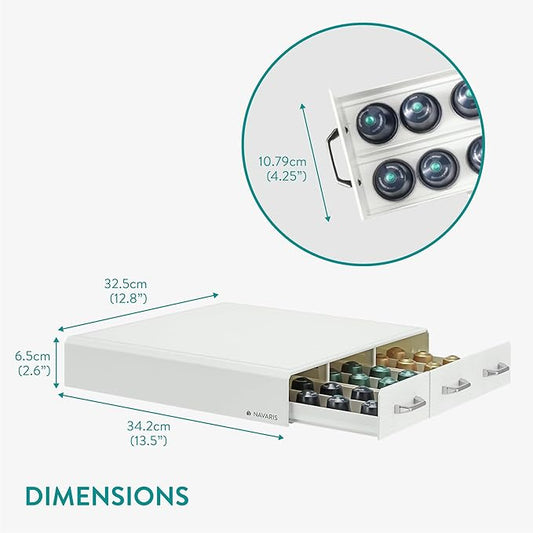 Navaris Coffee Capsule Triple Drawer - Coffee Pod Storage Drawer - Space-Saving Coffee Pods Organizer for Your Kitchen - Coffee Holder for Countertop - Fits Up to 48 Cups - White