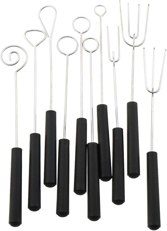 10PCS Black 304 Stainless Steel Chocolate Candy Dipping Fork Fondue Fork for Baking Set Cheese Fruit Fork