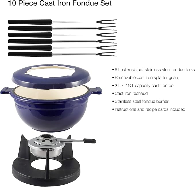 Swissmar F66541 Lucerne 10 Piece Cast Iron Fondue Set, Indigo Blue