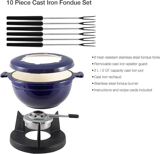 Swissmar F66541 Lucerne 10 Piece Cast Iron Fondue Set, Indigo Blue