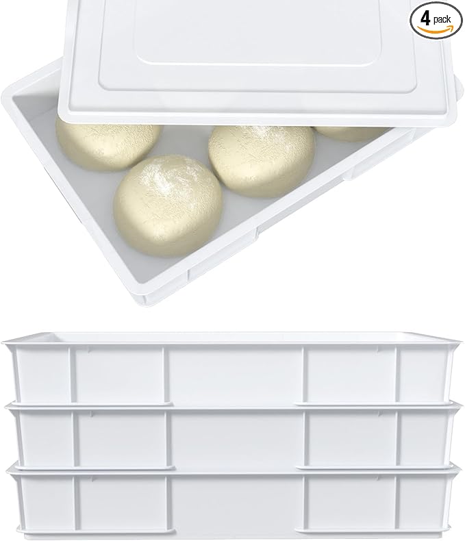Zopnny 4 Packs Plastic Stackable Pizza Dough Proofing Box with Lid, Pizza Dough Tray, White