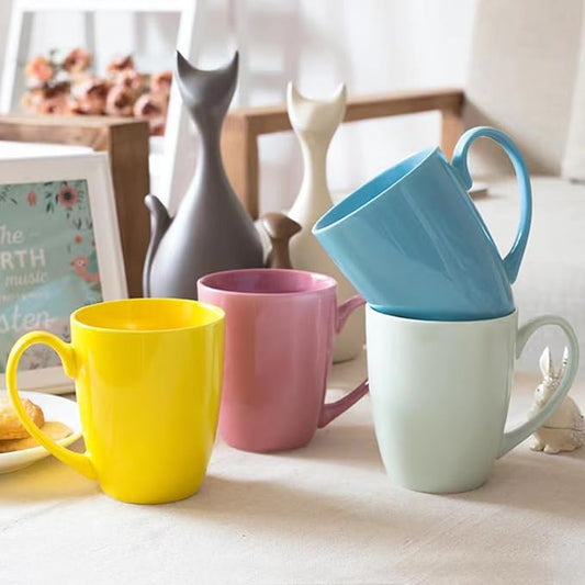 13 Ounce Porcelain Mugs, Set of 6, Tea and Coffee Mug Set, Yellow