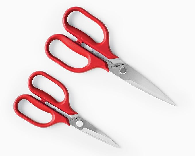 Misen Heavy Duty Kitchen Shears - Comfortable Ambidextrous Scissors for Meat, Poultry, Herbs & More - Easy to Clean - German Stainless Steel - Red
