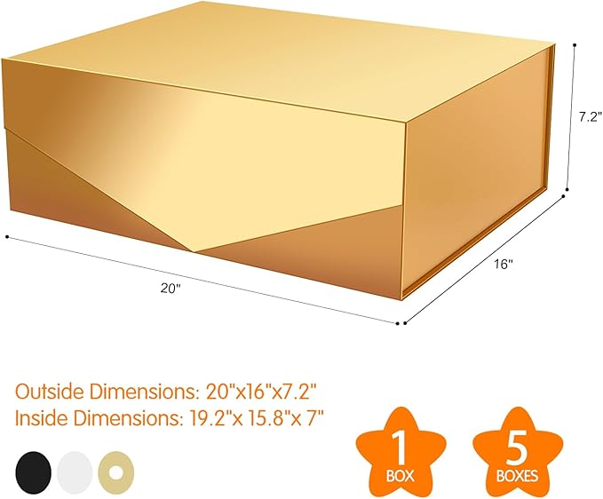 19.2x15.8x7 Inches, 5 Extra Large Gift Boxes with Lids, Bridesmaid Proposal Boxes with Magnetic Closure, Giant Gift Boxes for Clothes and Large Gifts (Glossy Gold)