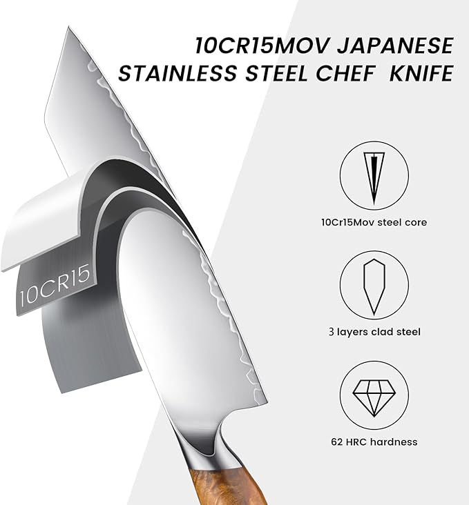 Chef Knife, 8-inch Hand Forged Professional Kitchen Knife with Japanese 10Cr15MoV Stainless Steel Gyuto Knife with Blue Ergonomic Handle, Razor-Sharp Cooking Knife in Gift Box