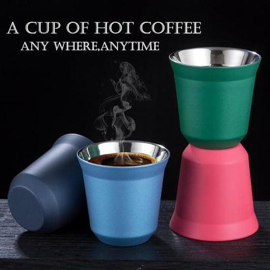 2 PCS 80ml Double-layer Anti-scalding Stainless Steel Coffee Cup Espresso Cup Set Vacuum Cup Powder Receiver Milk Jug