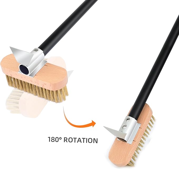 Pizza Oven Brush with Scraper, Brass Bristles Grill Brush with 33 or 47 Inch Long Handle, Pizza Oven Accessories