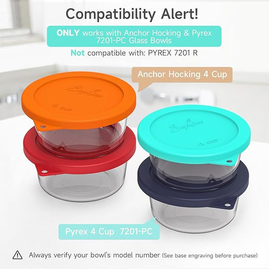 Sophico 4 Cup Round Silicone Storage Cover Lids Replacement for Anchor Hocking and Pyrex 7201-PC Glass Bowls (Container not Included) (Mint-2 Pack)