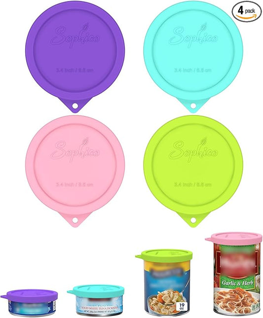 4PCs 3.4-inch Silicone Can Lids for Hunt's | Starkist | Kirkland | Progresso Can, Tight Seal Cover for Canned Good, Can Toppers, Reusable Food Saver Lid (Can NOT Included)