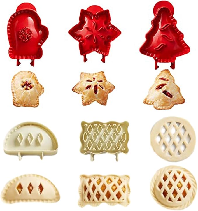 Holiday Mini Pie Mold,Mini Apple Pie Molds for Baking Gadgets,Gathering Hand Pie Dough Presser Holiday Baking Essentials for Christmas,Thanksgiving, Halloween,and other festive occasions. (6PC-C)