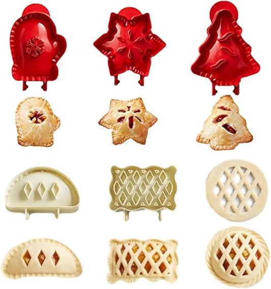 Holiday Mini Pie Mold,Mini Apple Pie Molds for Baking Gadgets,Gathering Hand Pie Dough Presser Holiday Baking Essentials for Christmas,Thanksgiving, Halloween,and other festive occasions. (6PC-C)