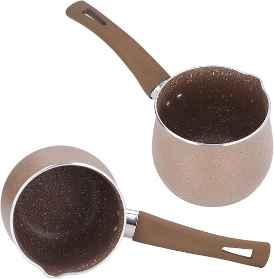 Single Handle Coffee, Pot Mini Milk Pan Aluminum turkish coffee pot Warmer Boiling Alloy Non Stick Anti Scalding for CookingBrown (Brown)