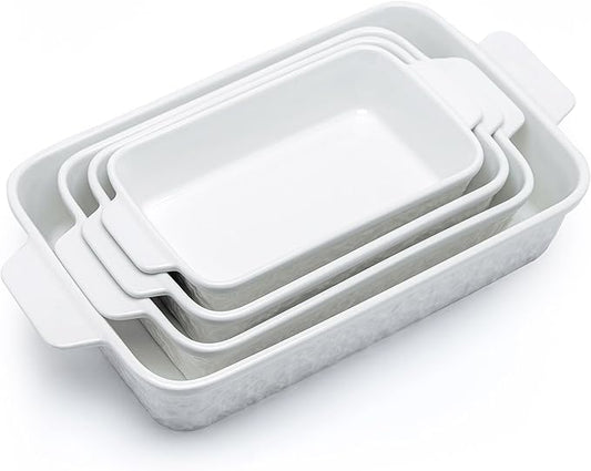 Casserole Dishes for Oven, Baking Dishes, Ceramic Bakeware Sets of 4, Rectangular Baking Pan Set with Handles for Baking, Casserole, Kitchen, Wedding Gift,White