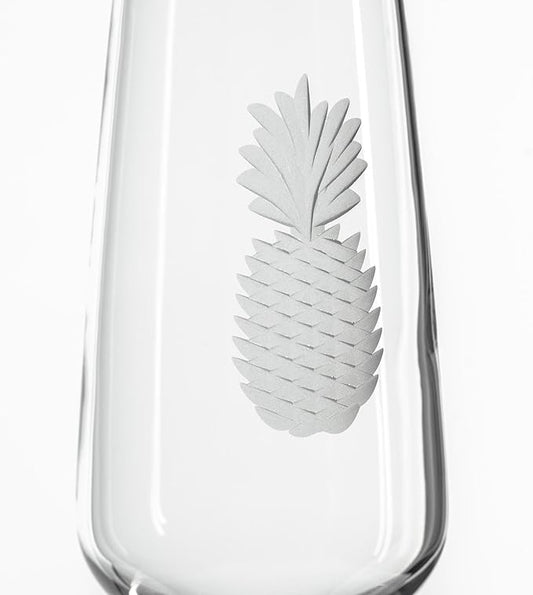 Rolf Glass Fresh Pineapple Champagne Flute | 5.75oz Toasting Glasses | Diamond-Wheel Engraved and Polished | Designed and Engraved in the USA | Lead-Free | Set of 4