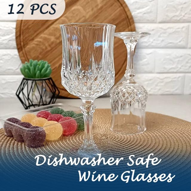 Plastic Wine Glasses,Plastic Goblets Vintage Style Cordial Drinking Glasses for Wedding Reception, Grand Event Party Supplies (12, transparent)