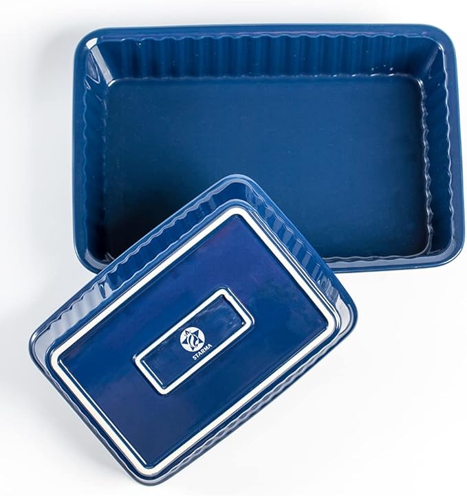 Ceramics baking dish set of 2, Rectangular Baking Dish, Lasagna Pans for Cooking, Kitchen, Cake,Dinner, Banquet and Daily Use, 12x 8 Inch & 8.95 x 6 inch of Casserole Dishes (Dark Blue)
