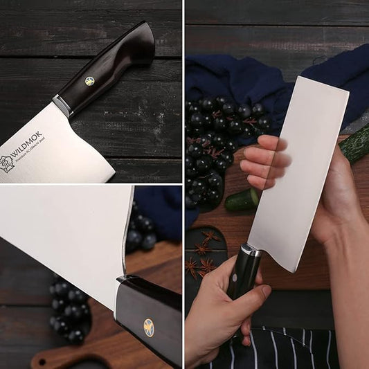 WILDMOK 7.5 Inch Cleaver Knife, Chinese Kitchen Knife, Pro Sharp Asian Chef Knife, 9Cr18MoV Stainless Steel with Ebonywood Handle - Fen Series