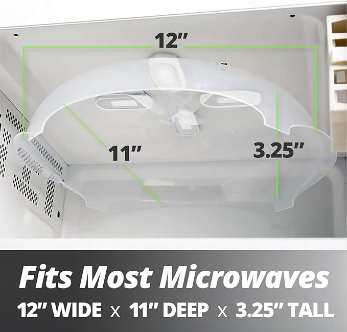 HOVER COVER Magnetic Microwave Splatter Cover, Clear Microwave Cover for Food - Vented & Magnetic Microwave Food Cover, 12-inch, BPA-Free - White