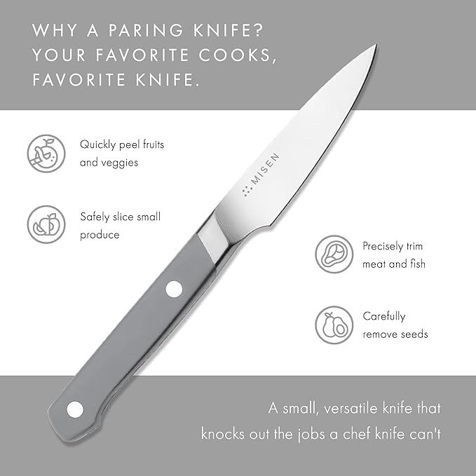 Misen 3.5" Paring Knife – Precision Kitchen Knife - High-Carbon Stainless Steel Blade – Ergonomic Handle for Peeling, Trimming, and Slicing – Lightweight, Versatile Tool for All Culinary Tasks - Gray