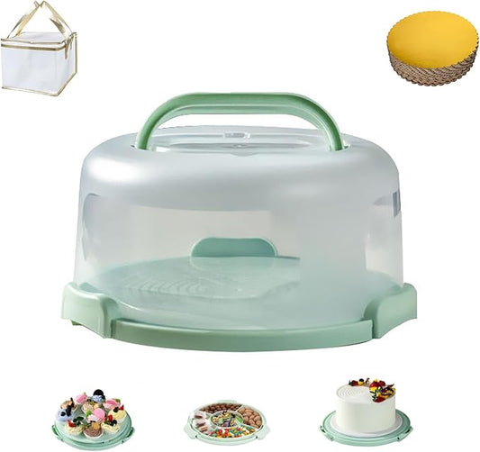 Cake Carrier With Lid And Handle, Bpa-Free Cake Holder With Lid For 10 Inch Round Carrier, 10pcs Round Golden Cake Boards With Container Carrying Bag