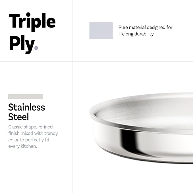 CAROTE Stainless Steel Saute Pan with Detachable Handle, 4QT Frying Pan with Lid, 4pcs Stainless Steel Pan, Non-Toxic Induction Kitchen Cookware, Stand-Up Lid, Oven Safe, Blue