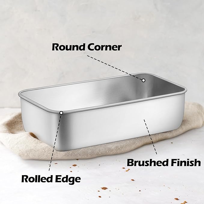 Leonyo Loaf Pan for Baking Bread, 9IN x 5IN Stainless Steel Bread Loaf Pan for Homemade Meatloaf, Cakes, Brownies, Lasagnas, Dishwasher Oven Safe