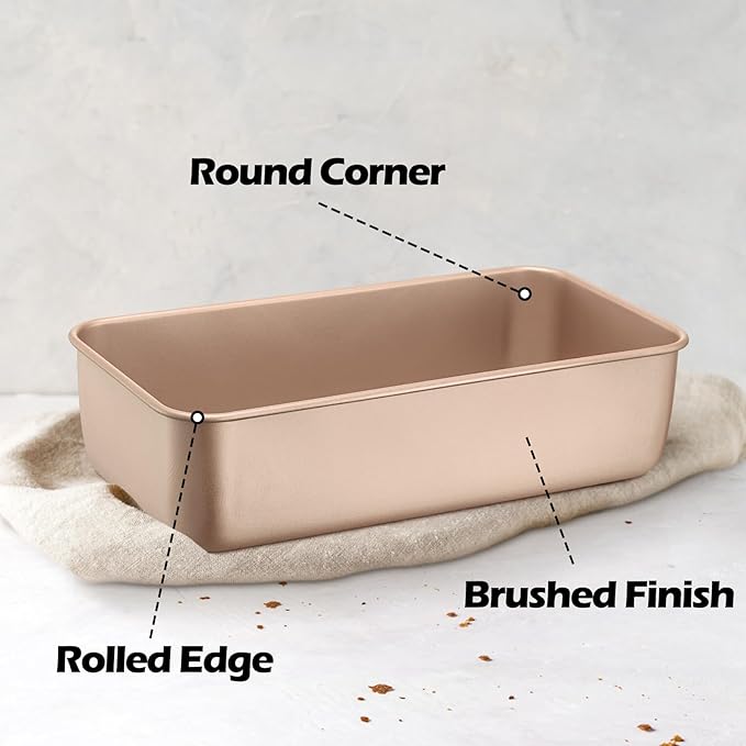 Leonyo 2 Pack Nonstick Loaf Pans for Baking Bread, 9IN x 5IN Stainless Steel Loaf Pans for Homemade Bread Baking, Meatloaf, Bananas, Brownies, Lasagnas, Oven Safe, Rose Gold