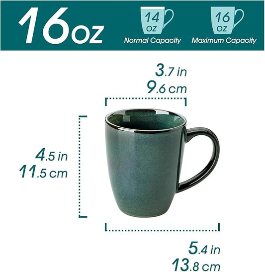 vancasso STARRY Ceramic Coffee Mug Set of 6, 16 Oz Tea Cups with Handle for Latte, Tea, Cappuccino, Milk, Cocoa, Microwave&Dishwasher Safe, Green