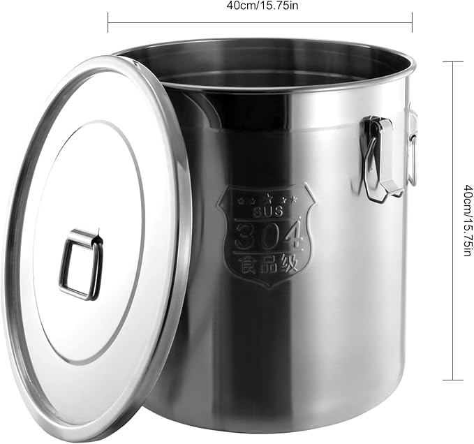 304 Stainless Steel Storage Containers with Lid, 48L/12.68gal Airtight Canister with Locking Clamps Multi-Purpose Kitchen Storager Bucket Food Jar, for Rice Cereal Flour Coffee Beans Milk (48L)