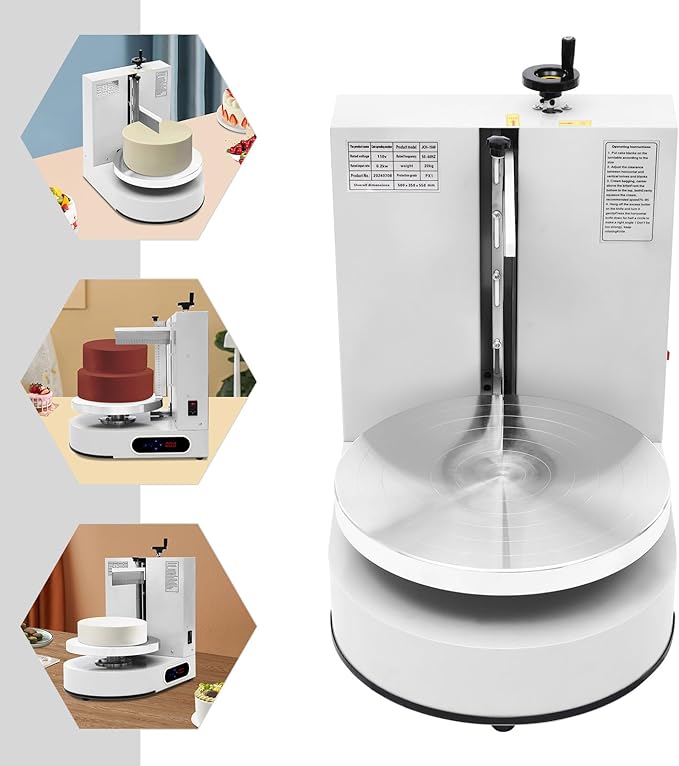Automatic Cake Decorating Machine, Electronic Cream Coating Spreading Smooth Machine with Graduated Scraper 30-200RPM Rotating Speed,Cake Bread Spreader Machine for 4-12inch Cakes,White