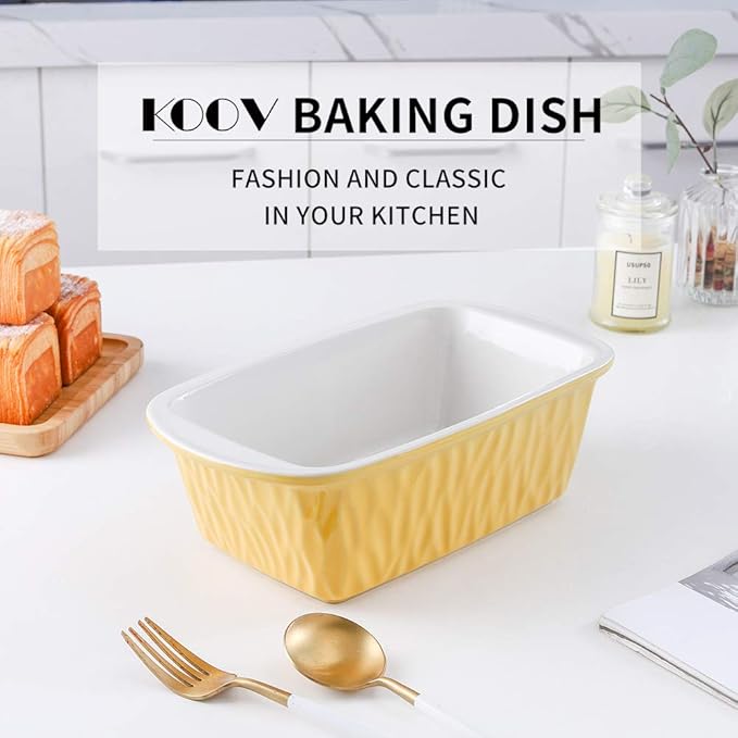 Ceramic Loaf Pan for Baking Bread, 9 x 5 inch Bread Pan, Rectangular Bread Loaf Pan, Ceramic Bakeware for Cooking, Home Kitchen, Bread Baking Pan Texture Series (Yellow)