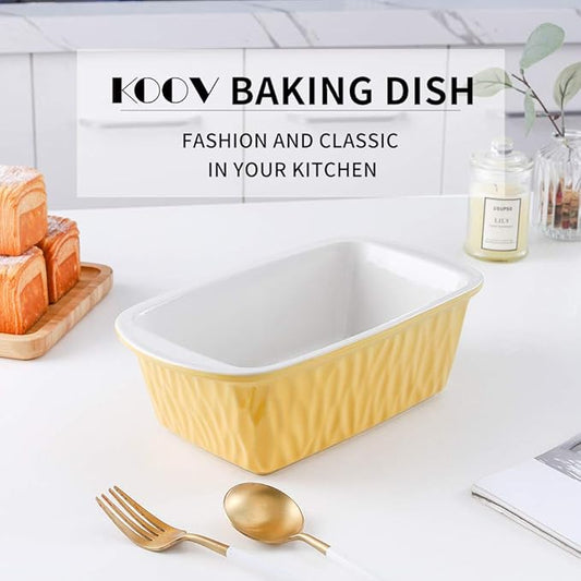 Ceramic Loaf Pan for Baking Bread, 9 x 5 inch Bread Pan, Rectangular Bread Loaf Pan, Ceramic Bakeware for Cooking, Home Kitchen, Bread Baking Pan Texture Series (Yellow)