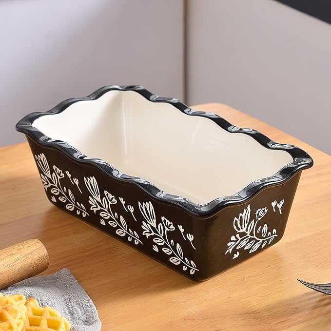 Wisenvoy Loaf Pan Bread Pan Ceramic Loaf Pans for Baking Bread Porcelain Bread Loaf Pan Nonstick Bread Pans for Baking, Grass Black