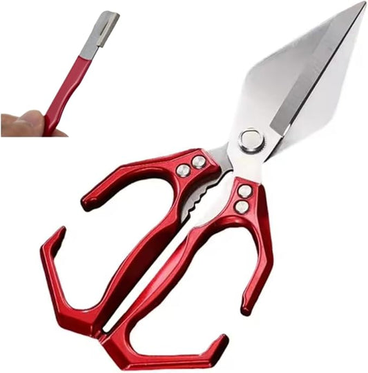 Meat Scissors, Stainless Steel Kitchen Shears Heavy Duty, Multifunctional Heavy-Duty Kitchen Shears - Professional Cutting Tool for Poultry,Seafood,Bones, Herbs and Food Preparation (Red)