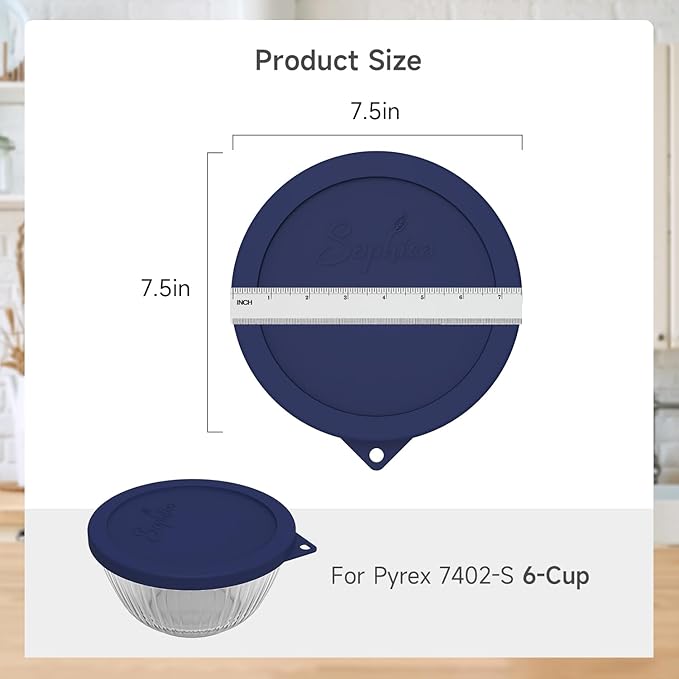 Silicone Replacement Lids for Pyrex Sculpted Glass Mixing Bowls(Lids For 7402-s 1.3Qt)